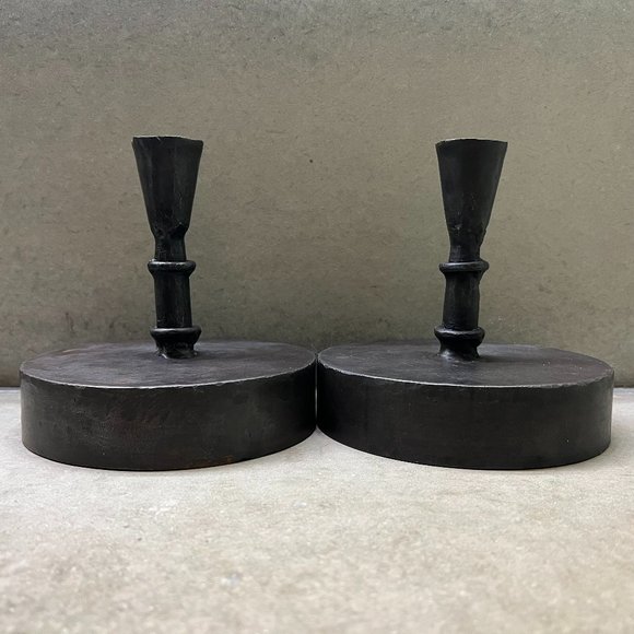 Pair of Vintage Black Iron Candlestick Holders - Picture 1 of 5